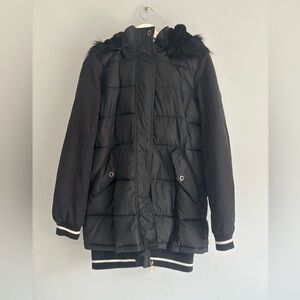 French Connection Black Faux Fur Trim Puffer Jacket – Women’s Size M